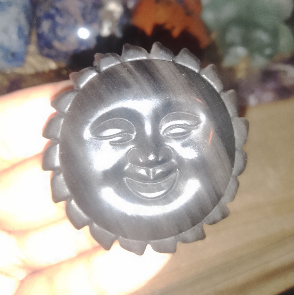 Silver sheen Obsidian sun face